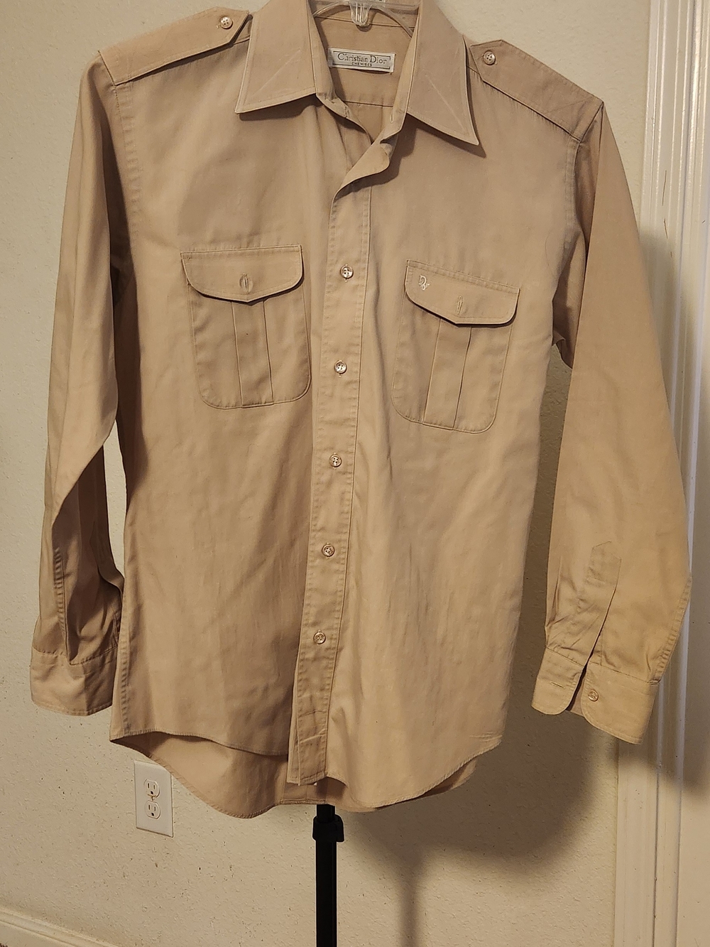 Dior Men’s Light Beige Military-Style Button-Up Shirt